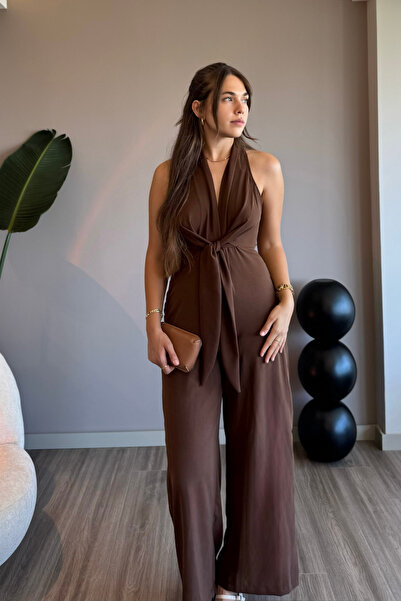 Aventien Καφέ φόρμα με φαρδύ πόδι με δέσιμο μπροστά