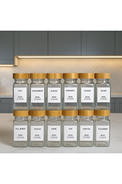 umut züccaciye طقم برطمانات توابل زجاجية مكونة من 12 قطعة مع غطاء من الخيزران...