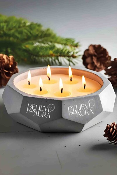 Believe Your Aura Sandal Ağacı Kokulu Mum - %100 Soya Mumu El Yapımı Beyaz Be...