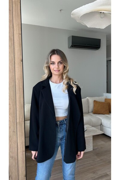 NİLU Kadın Oversize Siyah Blazer Ceket | Şık, Modern ve Rahat Günlük Ofis Kombin Ceketi