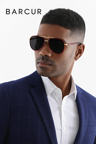 Enjoy Barcur Red Gold Gray Glass Polarized Men's Sunglasses the Place Where Elegance and Quality Meet