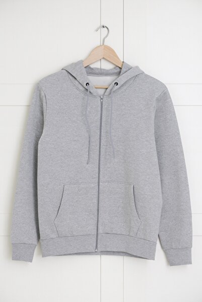 ASSAF Unisex Grey Hooded Jacket - Unisex Hooded School Jacket - Two-Thread Fleece Jacket