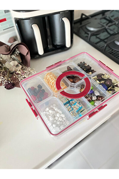 zemihra 18 Parça 8 Bölmeli Kapaklı Kulplu Sızdırmaz Kapaklı Saklama Kabı Seti - Çok Amaçlı Çerezlik Seti