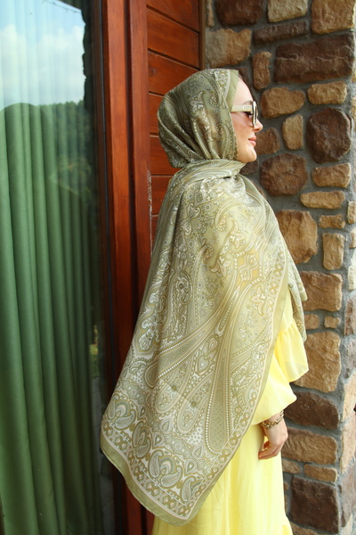 Modechic Collection Ethnic Retro Pattern Cotton Light Green Shawl