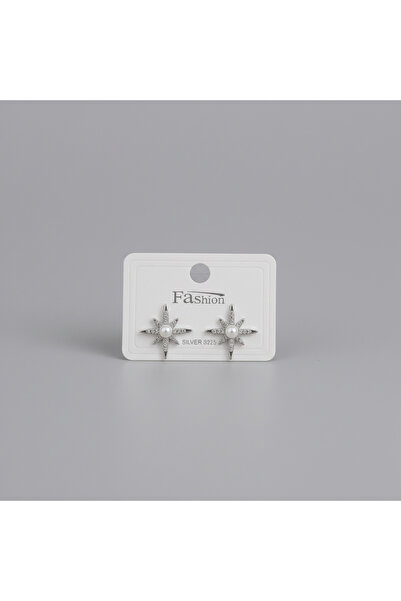 FESA Pırlanta Kesim Zirkon Taşlı İncili Kutup Yıldızı Küpe (Gümüş Rengi)