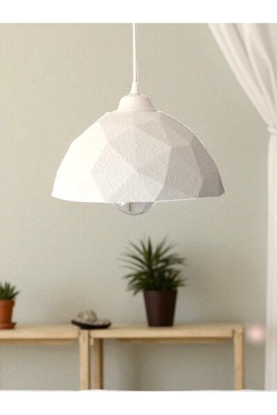 Oxyteez Bohem Mozaik Beton Tekli Beyaz Avize Modern Tavan Avizesi Salon Avizesi Mutfak Avizesi Şık Işık