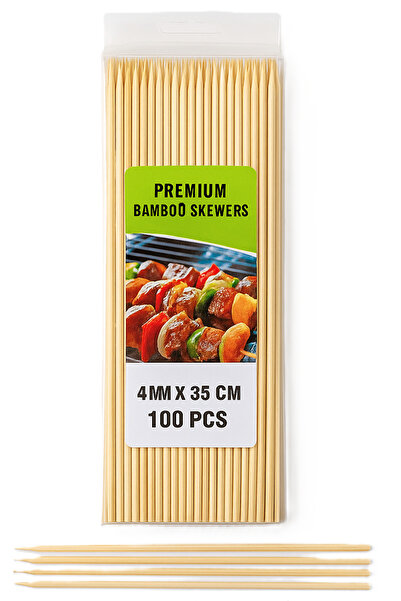 GO2CAMPS أعواد خيزران دائرية فاخرة - 100 قطعة، أسياخ شواء [4 مم - طول 35 سم]