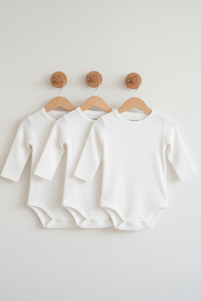 Lindakids Fitilli Kumaş %100 Pamuk Uzun Kollu Çıtçıtlı 3'lü Beyaz Bebek Body/...