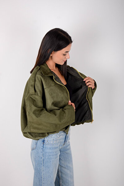 Marjinal Kadın Süet Astarlı Cepli Bomber Ceket