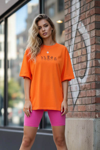 UNCİA OUTDOORS Tricou unisex oversize din bumbac cu imprimeu minim cactus por...