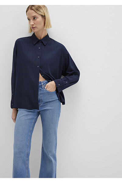 Mavi Çizgili Lacivert Gömlek Oversize / Geniş Kesim 1210878-83699