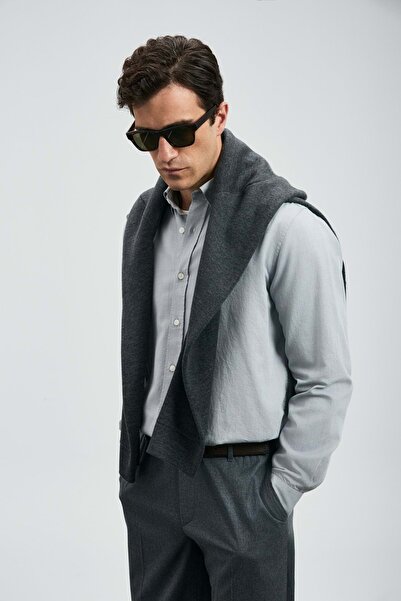 Kocamanlar Ayakkabı Lufian 112010676 Danıel Men's Basic Shirt Regular Fit Men's Shirt Gray