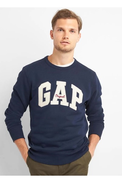GAP Original Arch Crew Logo 852079 Erkek Sweatshirt LACİVERT