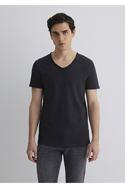 Mavi Černé tričko s výstřihem do V s detailem prošívání 062773 -26341