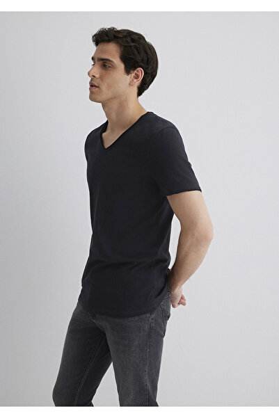 Mavi Černé tričko s výstřihem do V s detailem prošívání 062773 -26341