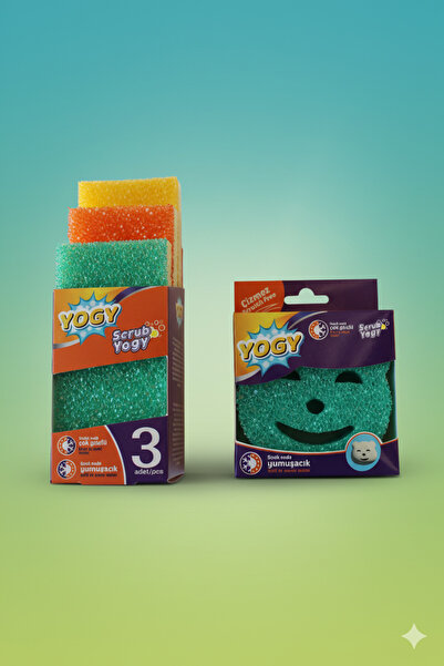 ( 3 + 1 ) Çift Yüzeyli Mercan + Çift Yüzeyli Scrub Sihirli Temizlik ve Bulaşık Süngeri. 3+1 Adet