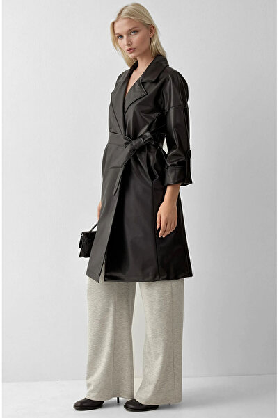 Hiccup Bdart Lace-Up Faux Leather Trench Coat