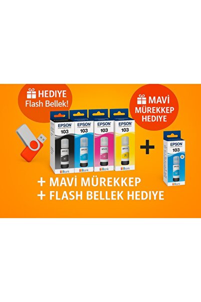 EPSON 103 Ecotank L3251 Orjinal Mürekkep Seti + 1 Mavi Hediye 14u472