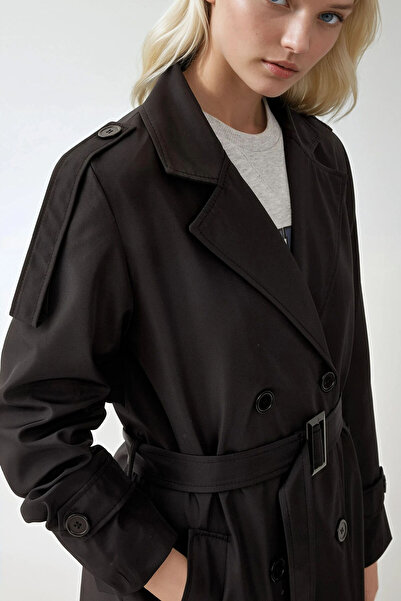 Hiccup Bdart Long Polyester Trench Coat with Button Closure