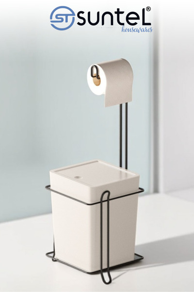 Suntel Σετ κάδος απορριμμάτων κουζίνας μπάνιου & θήκη για ρολό τουαλέτας με μεταλλική βάση - Κομψό και λειτουργικό