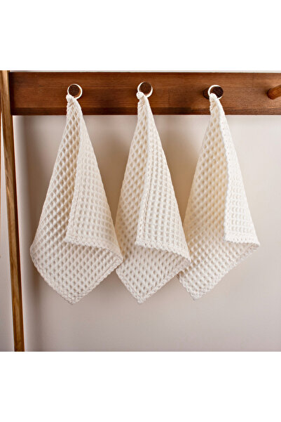 Püskül Tekstil Luxury Kitchen Towel 3 Pieces - High Quality, 100% Cotton, 30X30 Cm, Waffle Woven Washcloth Towel