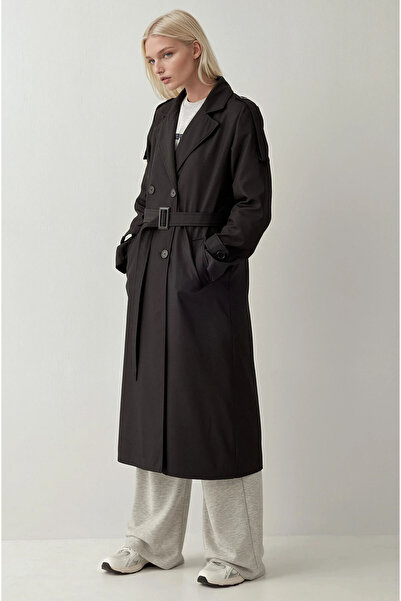 Hiccup Bdart Long Polyester Trench Coat with Button Closure