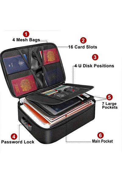 Generic Large Capacity Lockable Document Bag, 3-Tier Document Storage Box with Zipper, for Business and Travel