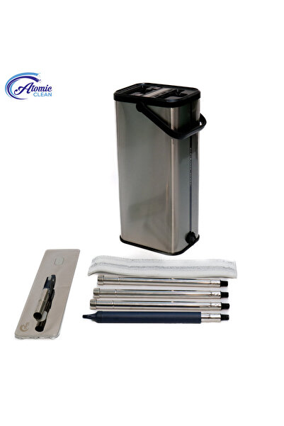 NO BRAND Set cu mop plat și găleată din oțel inoxidabil D2, Argintiu