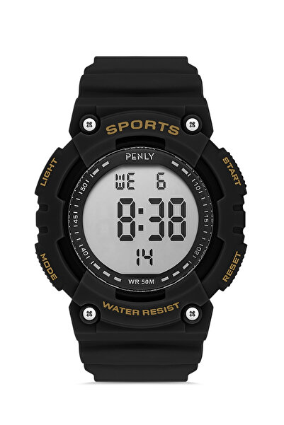 Penly ساعة يد رقمية سوداء فضية مفصلة سلسلة 8111-2 - مقاومة للماء مع منبه وساع...