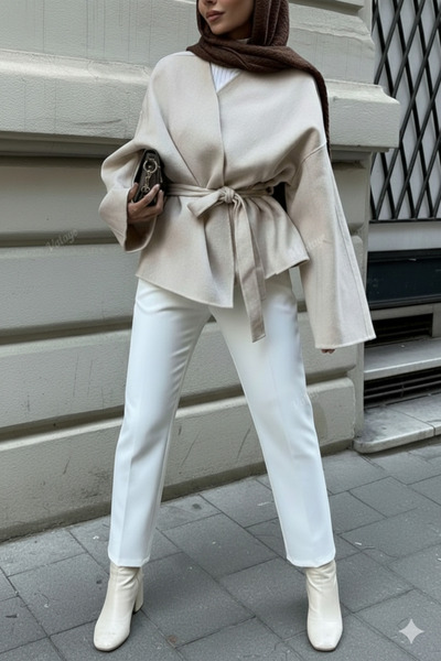 Aysan Moda Bağlama Detaylı Rahat Kalıp Kaşmir Hırka/Ceket