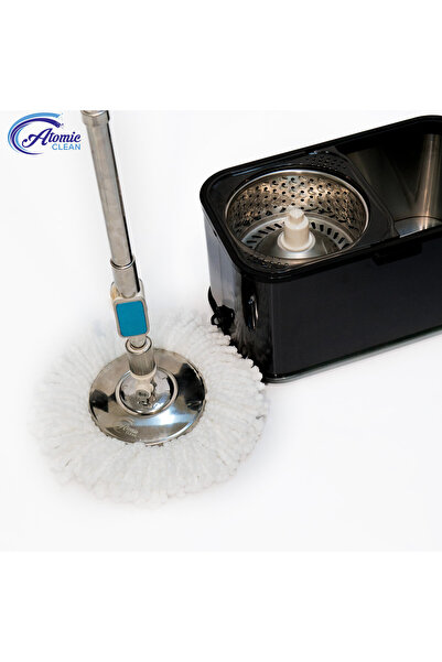 NO BRAND Stainless Steel Spin Mop and Bucket Set, Adjustable Pole, F7, Black