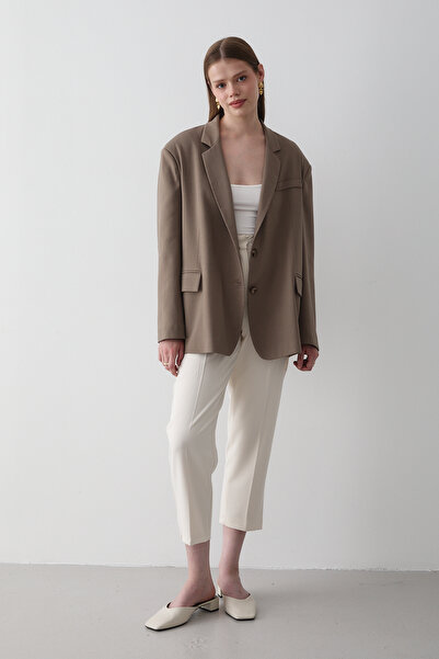 JASTE Дамско сако с копчета в цвят хаки и детайли