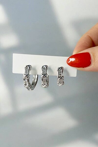 Petalia Kare Taşlı Üçlü Küpe Seti