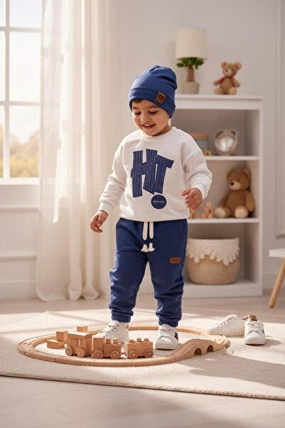 ALTINTAŞ BABY Hi Embossed Printed Beret with Coat of Arms Detail Oversize **Wide Fit** Baby Set