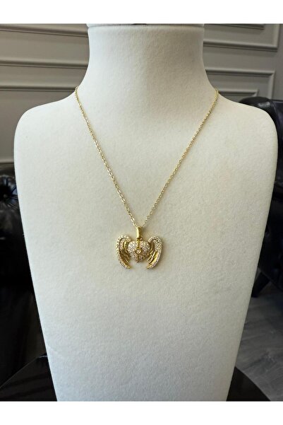 Store Yüzde Yüz Çelik Zincir Altın Kaplama Zirkon Taşlı Çelik Melek Kolye