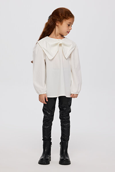 Panço Κοριτσίστικη λευκή μπλούζα με λεπτομέρεια φιόγκου