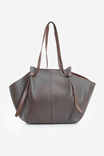 Marjin Women's Shopper Shoulder Bag with Inner Bag and Zipper Detvis Brown