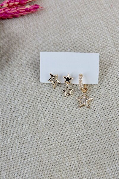 Petalia Asimetrik Yıldızlar Üçlü Küpe Seti