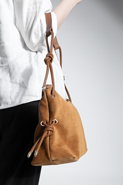 Marjin Γυναικεία τσάντα χεριού και ώμου από γνήσιο δέρμα με εσωτερική τσέπη και φερμουάρ Teroze Taba Suede