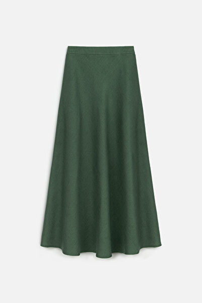 Manuka Linen Stitching Detail Skirt Petrol