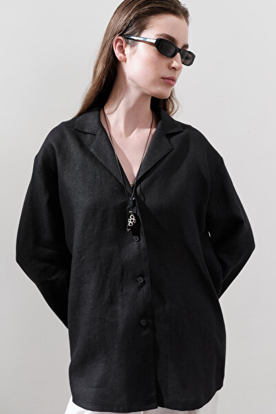 Manuka Linen Wide Sleeve Shirt Black