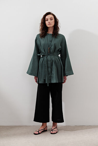 Manuka KETEN GENİŞ PAÇA PANTOLON SİYAH