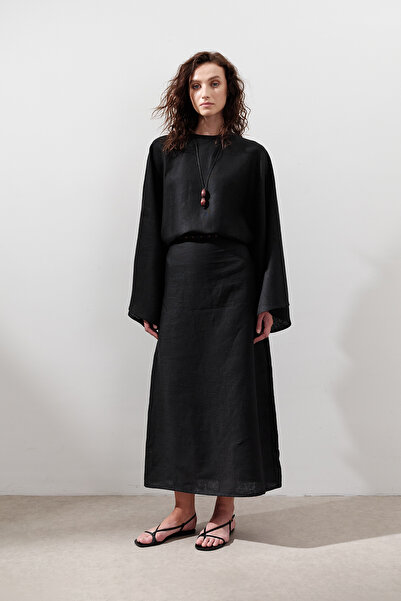 Manuka Linen Wide Tie Dress Black