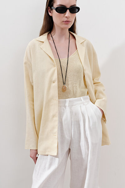 Manuka KETEN GENİŞ KOLLU GÖMLEK SARI