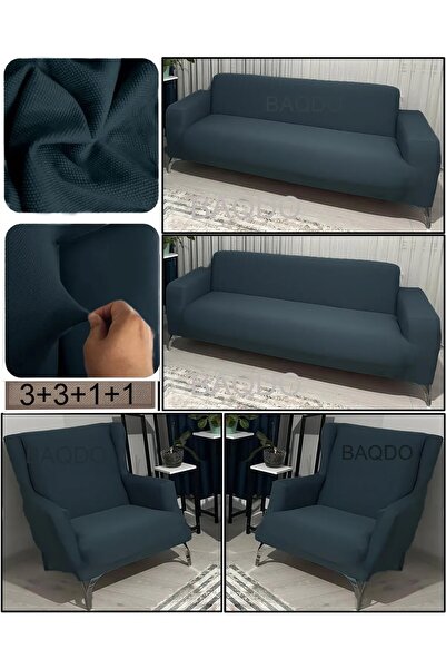 TUCHMALL Koltuk Kanepe Kılıfı Takımı Çekyat Örtüsü Lastıklı Esnek 3+3+1+1 Maxi Koyu Gri