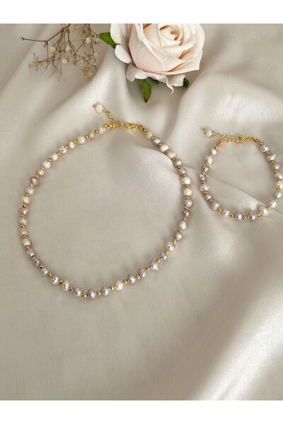 Zokak Sertifikalı Doğal Taş Gerçek Inci Set, Gerçek Inci Özel Tasarım Set Kolye Bilezik-yılbaşı Hediyesi