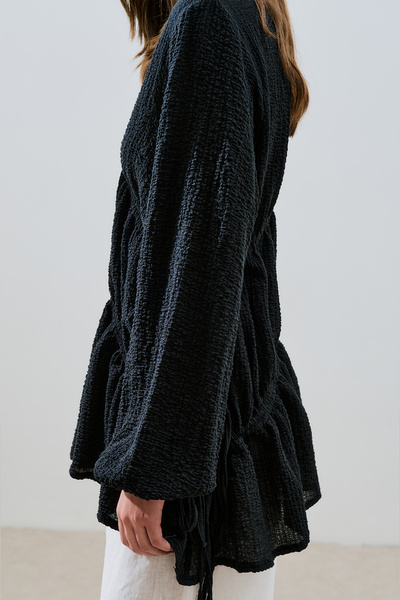 Manuka Textured Tunic with Tie-Up Detail Black