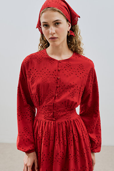 Manuka Brode Button Dress Red