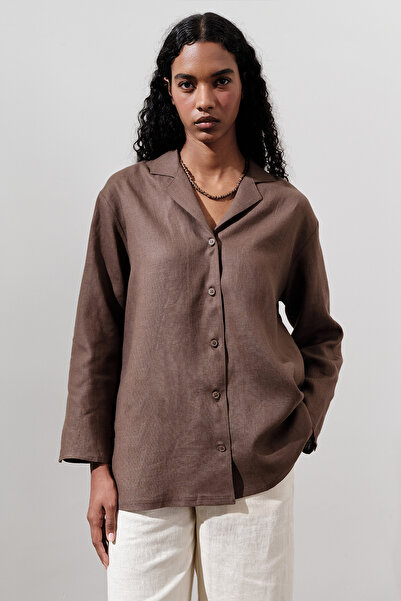 Manuka Linen Shirt with Wide Sleeves Dusty Brown