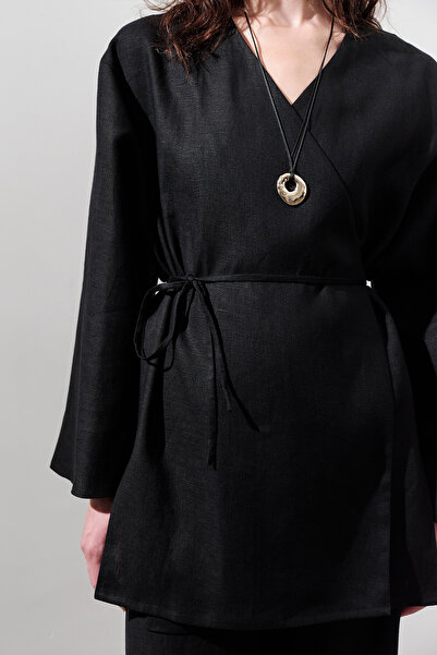 Manuka LEN KRUVAZE ZAVÍRACÍ KIMONO ČERNÉ